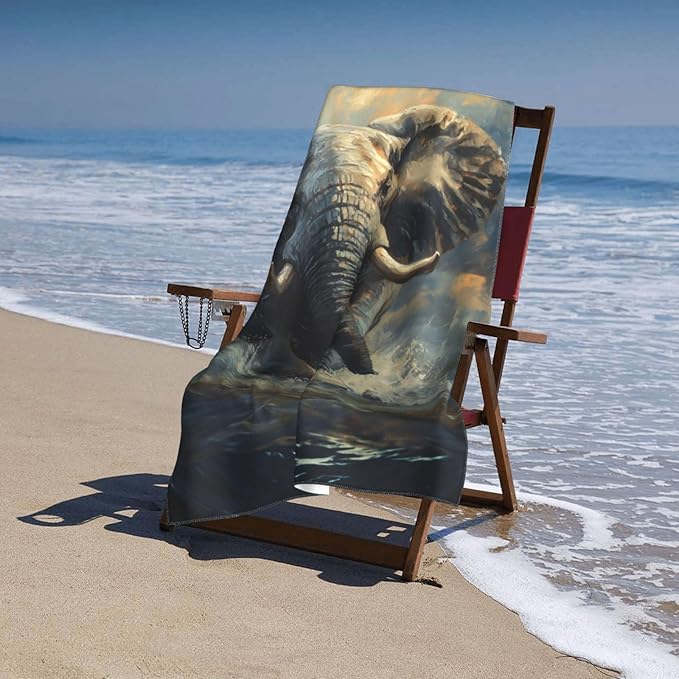 Elephant Beach Towel 31inx51in, Animal Wildlife Sand-Free Microfiber Bath Towel Ultra Soft Quick Dry Pool Towel Absorbent Towel Lightweight Towel for Swimming Bathroom Decor