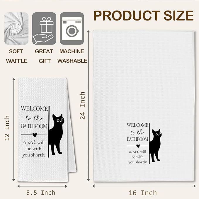 Black Cat Bathroom Towels, Funny Cats Owner Lovers Gifts for Women Men, Cat Decorative Hand Towel for Bathroom Washroom Restroom Toilet, 16x24 Inch