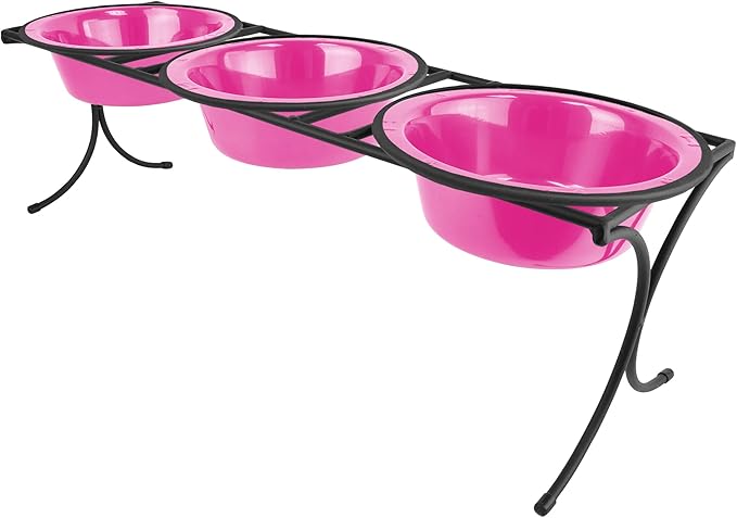 Platinum Pets Bistro Triple Diner Feeder with Stainless Steel Dog Bowls, Large, Bubblegum Pink