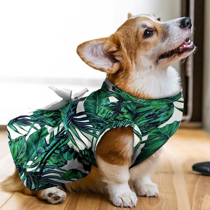 LEIFIDE 8 Pcs Summer Themed Hawaii Dog Dresses Holiday Flamingo Fruit Floral Pattern Pet Skirts Hawaii Puppy Princess Dresses Outfits Bowknot for Girl Dogs Cats Beach(Large)