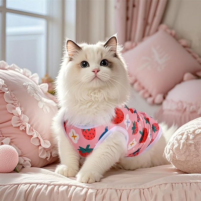 Pink Dog Shirts Cute Summer Dog Clothes Soft Pet T-Shirt Printed Puppy Shirt for Small Medium Dogs Cats Girl(Strawberry2,S)