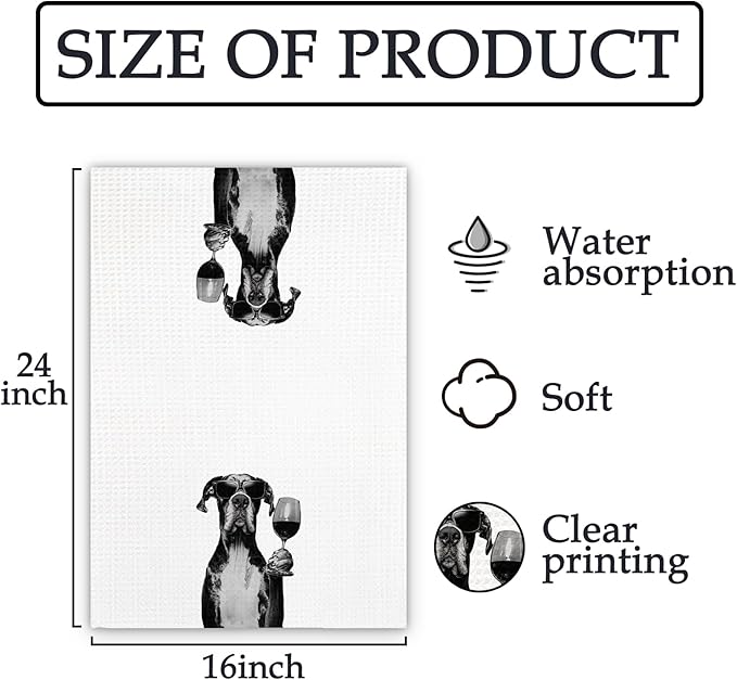 Great Dane Gifts Wine Kitchen Towels, Gifts for Great Dane Dog Wine Lovers Decorative Hand Dish Tea Towel for Kitchen Home Bar, Funny GreatDane Dog Owners Home Bar Decor(16x24In)