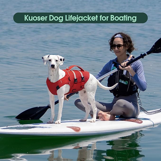 Kuoser Dog Life Jacket, High Flotation Dog Life Vest for Swimming Boating, Adjustable Ripstop Pet Lifesaver for Small Medium and Large Dogs, Reflective Safety Puppy Swimming Vest with Rescue Handle