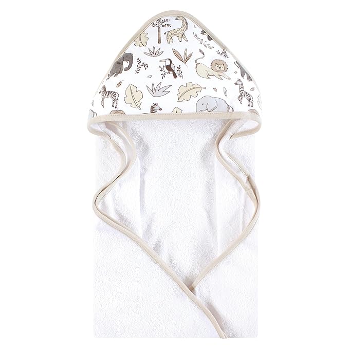 Hudson Baby Cotton Animal Face Hooded Towel, Neutral Safari, One Size