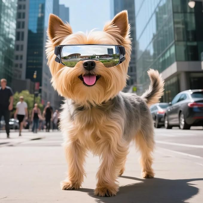NAMSAN Dog Goggles Small Breeds, UV Protection Dog Glasses for Small Dogs, Puppy Sunglases Windproof Dustproof Driving Eye Protection, Adjustable, Cute Silver