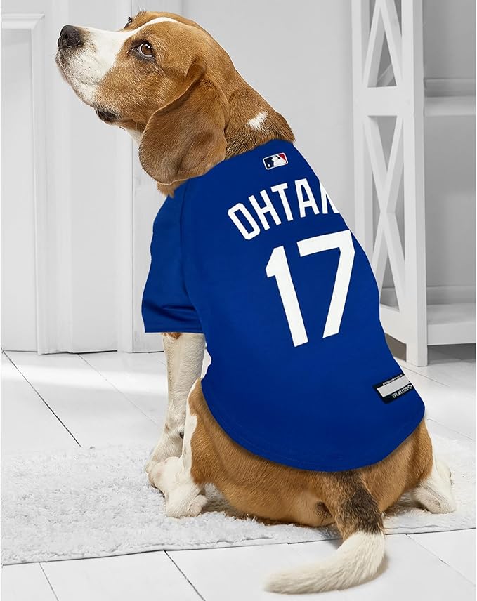 MLBPA Dog Jersey - Shohei Ohtani #17 Blue Pet Jersey - MLB LA Dodgers Mesh Dog & Cat Mesh Blue Jersey, Size Medium