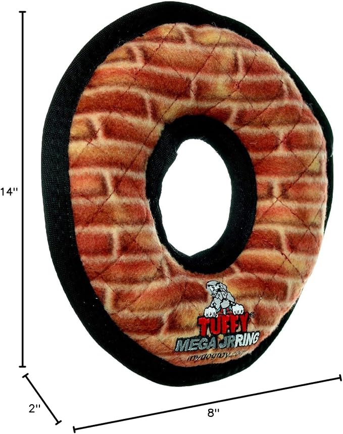 TUFFY - World's Tuffest Soft Dog Toy - MEGA -Multiple Layers. Made Durable, Strong & Tough. Interactive Play (Tug, Toss & Fetch). Machine Washable & Floats (Ring Brick, Jr 2 Pack)
