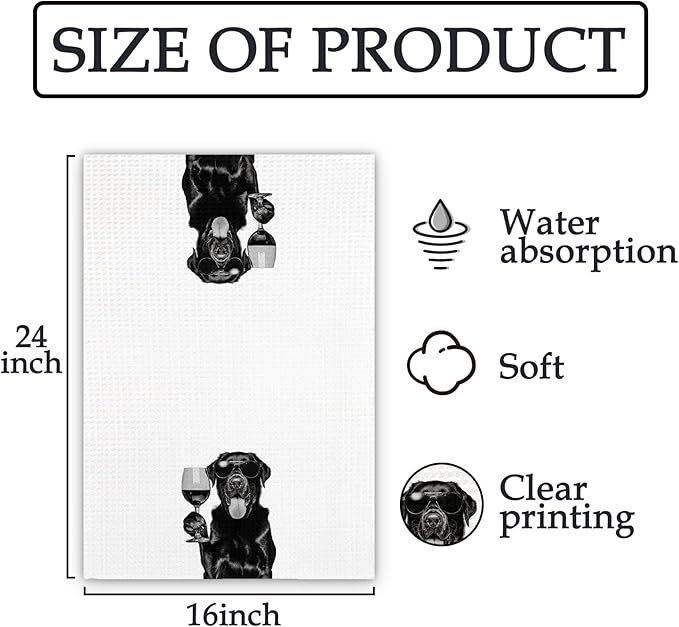 Black Lab Gifts Wine Dog Kitchen Towels, Gifts for Labrador Retriever Wine Lovers Decorative Hand Dish Towel for Kitchen Home Bar, Black Labrador Retriever Gift Home Bar Decor(16x24Inch)