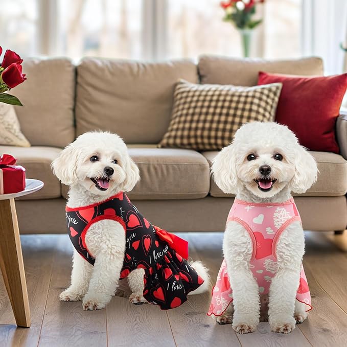 Vehomy 2-Pack Valentine's Day Dog Cat Dress Love Heart Dog Dresses Puppy Valentines Day Skirt Dog Pet Valentines Day Costume Outfit Apparel Clothes for Small Medium Dogs Cats M