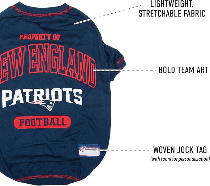 NFL New England Patriots Dog T-Shirt for Pets, Size X-Large. Officially Licensed Pet Shirt with Team Logo, Soft Stretchable Comfort Fit Apparel for Dogs & Cats