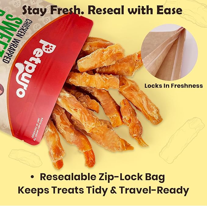 Chicken Wrapped Sweet Potato Dog Treats 2 Pound, Gluten & Grain Free Dog Chews for Puppy and Small Dogs