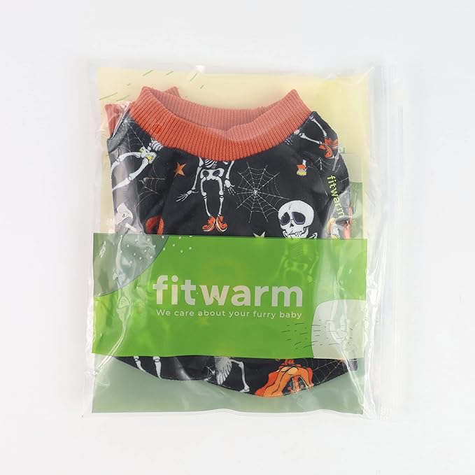 Fitwarm Halloween Skeleton Dog Costume Lightweight Velvet Pajamas Pet Clothes Doggie PJS Puppy Onesie Doggy Outfits Cat Jumpsuits Black Small