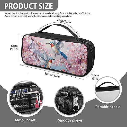 Gomyblomy Stethoscope Carrying Case Fit for Most Stethoscopes, Hummingbird Cherry Blossom Print Stethoscope Holder Large Stethoscope Bag with Extra Room for Nurse Accessories