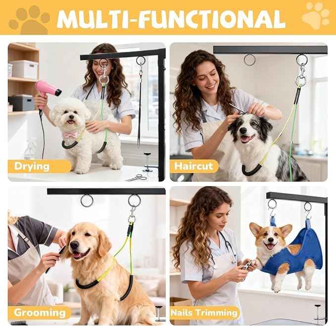 Foldable Dog Grooming Arm : Adjustable Height 26-40 - for Dog Grooming Table - with Dog Grooming Hammock & No-Sit Holders-Grooming Restraint for Small Medium Dogs at Home or Salon