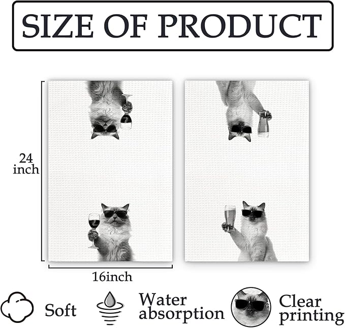Ragdoll Cat Gifts Wine Kitchen Towels Set of 2, Funny Cats Beer Lover Decorative Hand Dish Towel for Kitchen Home Bar, Gift for Ragdoll Cat Beer Wine Lovers Home Bar Decor(16x24Inch)