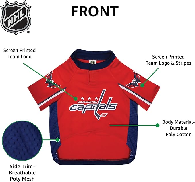 Pets First NHL Washington Capitals Jersey for Dogs & Cats, Medium. - Let Your Pet be a Real NHL Fan!