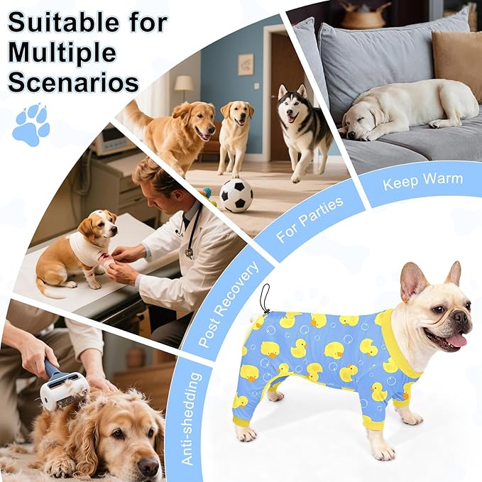 Bienbee Dog Pajamas, 4 Pack Dog Recovery Suit Shedding Suit Cute Soft Puppy Clothes Dogs Pjs Onesies Jammies Adjustable Breathable & Stretchy Clothes for Small Medium Large Dogs Girl Boy Puppy-L