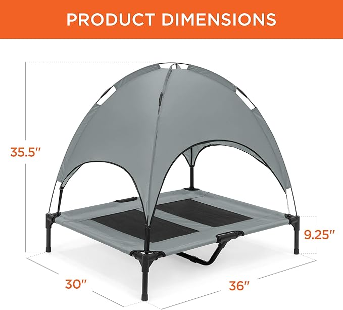 Best Choice Products 36in Elevated Cooling Dog Bed, Outdoor Raised Mesh Pet Cot w/Removable Canopy Shade Tent, Carrying Bag, Breathable Fabric - Gray