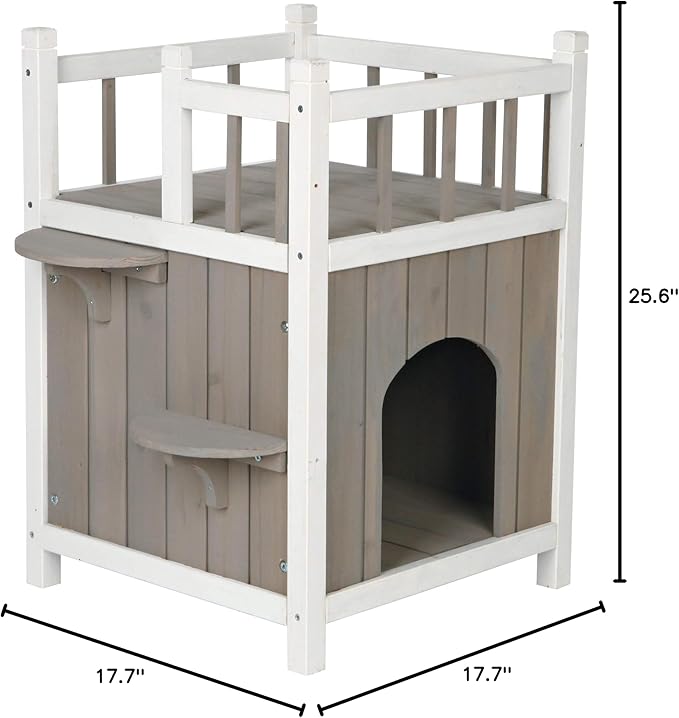 TRIXIE Cat Home with Balcony, Elevated Cat House, Weatherproof Shelter, Ideal for Cats and Small Dogs 17.5 x 17.5 x 25.5 in.