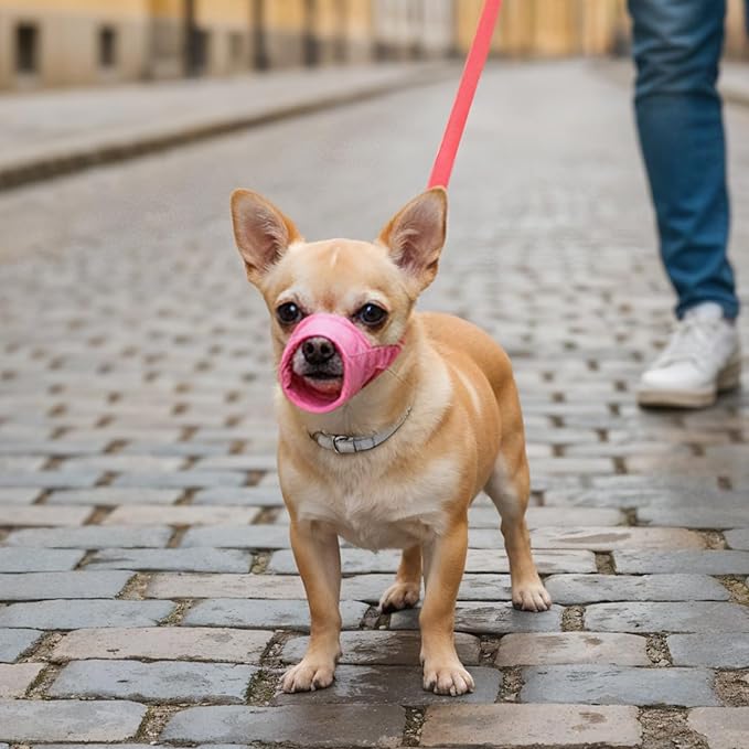 Pink Dog Muzzle, Soft Nylon Dog Muzzles Anti Biting Barking Chewing Breathable Drinkable Mouth Guard for Small Medium Large Dogs