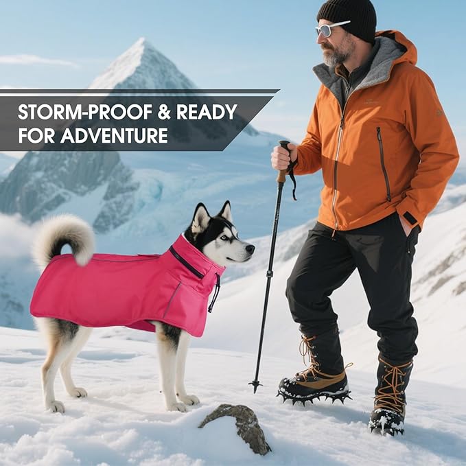 Dog Raincoat XXL, Waterproof Dog Raincoats for Large Dogs with Hood, Leash Hole, Reflect Strips, Ideal for Rain, Snow, Windy Weather & Outdoor Walks, Camping, Hiking - Pink