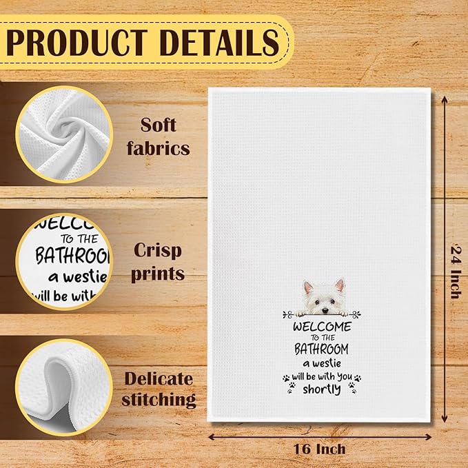 Funny Westie Dog Bathroom Hand Towels, West Highland Terrier Gifts, Westie Gifts for Women Men Decorative Hand Towels for Bathroom Toilet Washroom Restroom, 16x24 Inch