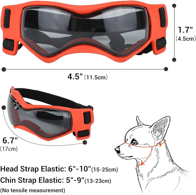 LESYPET Small Dog Sunglasses Dog Goggles UV Wind Dust Protection Pet Sunglasses Eye Protection for Outdoor Walking Riding, Orange S