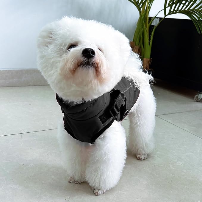 Dog Winter Coat Reflective Water-Resistant Jacket, Fleece Lined Windproof Puppy Coat with Back Zipper & D-Ring, Cold Weather Dog Coats for Small Medium Dogs (L, Black)