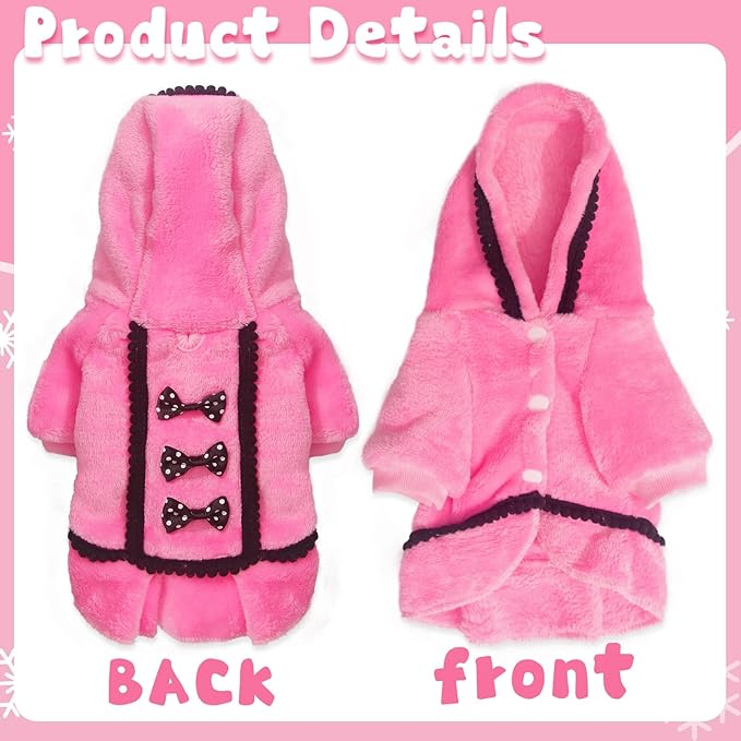 Winter Dog Sweater Dress Fleece Warm Puppy Sweater with Leash Hole Dog Sweaters for Small Dogs Girl Cute Pink Pet Clothes Bowtie Chihuahua Sweaters (Large)