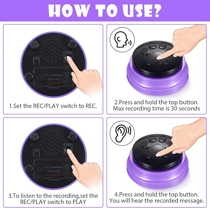 8 Pack Voice Recording Button, Recordable Dog Buttons for Communication Dog Talking Buttons Pet Training Buzzers for Dogs Cats, 30 Second Record and Playback, Christmas Funny Gift for Friend, 8 Colors
