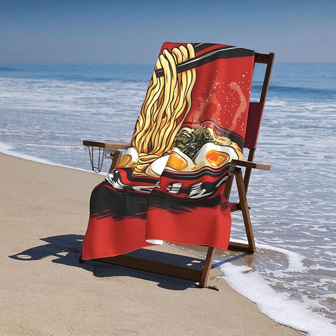 Ramen Noodle Beach Towel 31inx51in, Food Sand-Free Microfiber Bath Towel Ultra Soft Quick Dry Pool Towel Absorbent Towel Lightweight Towel for Swimming Bathroom Decor