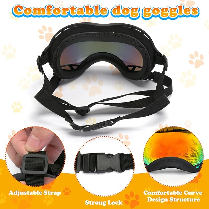 Dog Goggles for Large Dogs, UV Protection Dog Sunglasses, Adjustable Strap, WindproofăDustproofăAnti-Fog Eye Protection Sunglasses for Large and Medium Dogs (Black Frame)