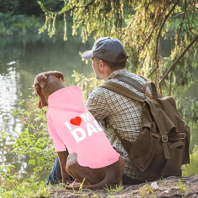 GreenJoy Dog Sweater Dog Hoodie Cold Weather Coat Hooded Sweatshirt for Puppies,Cats, Small Medium Large Dogs (Pink(I Love My Dad), Medium/Large)