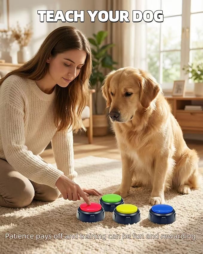 Dog Buttons for Communication, Recordable Button for Dog Starter Training, 30-Second Custom Voice Buzzer, Funny Gag Gift for Coworkers, Portable 3x3 Inch Desktop Memo. (Yellow, Colour)