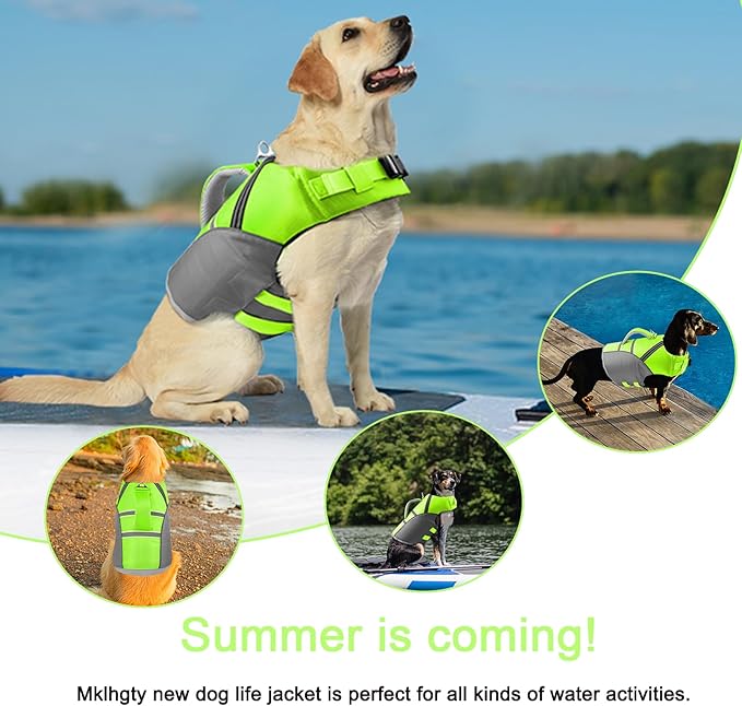 Mklhgty Dog Life Jacket for Swimming & Boating, Ripstop Safety Vest with Rescue Handle, High Buoyancy Preserver for Small Medium Large Dogs