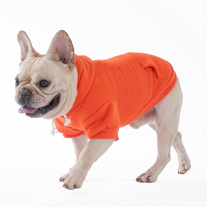 KOOLTAIL Dog Hoodie for Large Medium Small Dogs,Soft &Warm Pet Sweater with Leash Hole and Pocket Boy Girl,Puppy Fall Winter Jacket Clothes,French Pitbull Cold Weather Coat Sweatshirt,Orange M