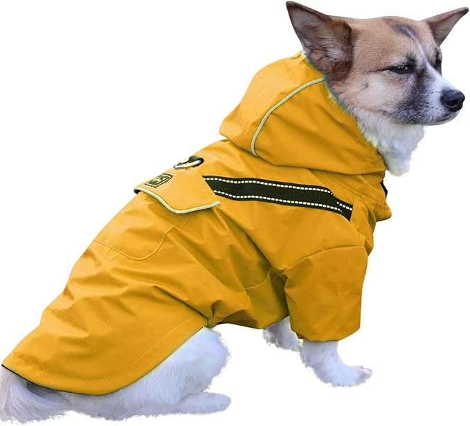 Premium Dog Raincoat with Hood for Medium Dogs,Outdoor Sports Waterproof Dog Rain Jacket,Puppy Raincoat with Pockets,Yellow M