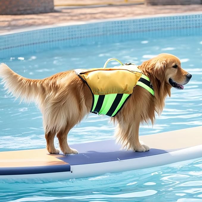 Dog Life Jacket, Inflatable Dog Life Vest with Airbags for Swimming & Boating in Every Adventure, Adjustable Reflective Dogs Swim Vest Complete Protection for Puppy Pet-Orange, Size C