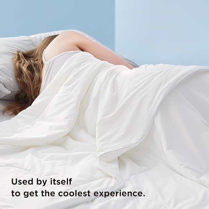 Bedsure Cooling Blankets for Hot Sleepers - Cooling Comforter, Cold Summer Blanket Queen Size for Bed, Ice Breathable and Lightweight Gift for Night Sweats, White, 90x90 Inches