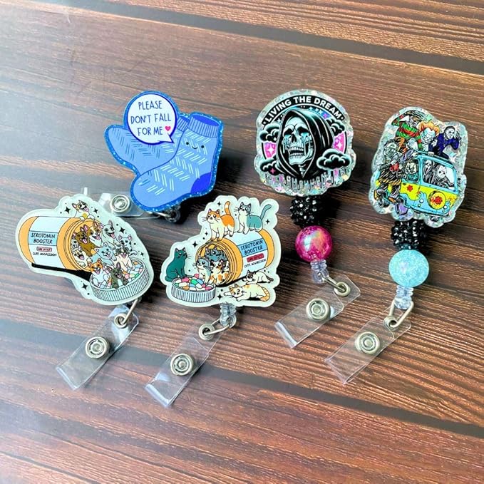Dog Badge Reel Funny Cute Dogs Mom Retractable ID Clip Holder Pill Pharmacy Technician Animals Vet Veterinary Med Corgi Shepherd Golden Retriever Puppy Medical Nurse Office Supplies Work Gifts
