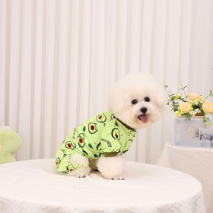 Kosiyi Small Dog Pajamas Dog Clothes for Small Dogs Girl Boy, Stretch Fleece Winter Spring Puppy Outfit, Lightweight Velvet Pet Jumpsuit, Pjs, Onesies Dog Apparel, Small, Avocado
