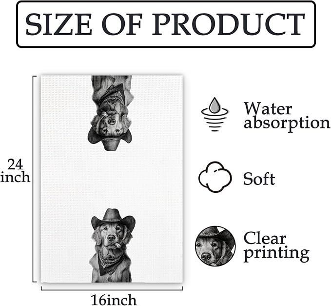 Golden Retriever Gifts Western Dog Kitchen Towels, Gifts for Golden Retriever Lovers Cowboy Decorative Hand Dish Tea Towel for Kitchen, Funny Dog Cowboy Cowgirl Home Bathroom Decor(16x24In)