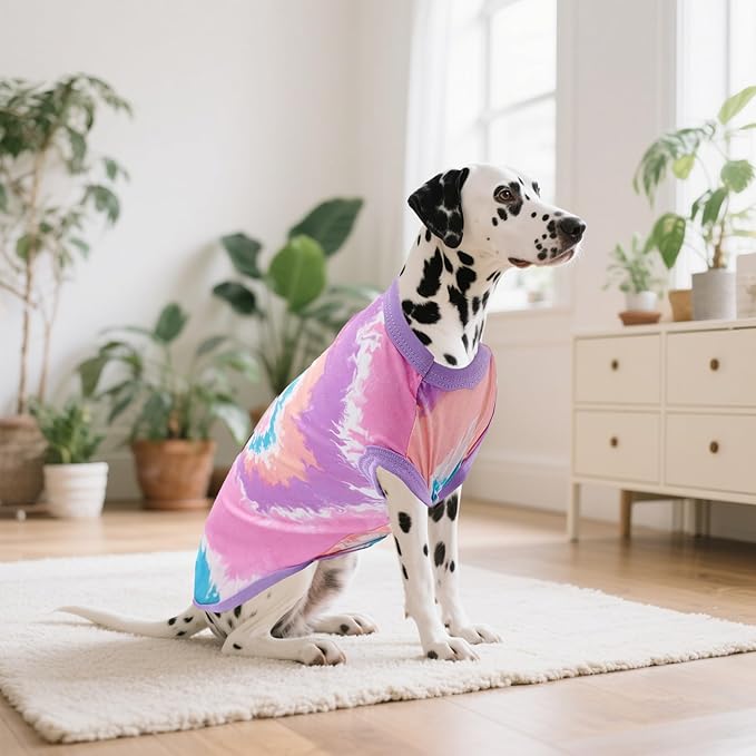 Tie Dye Dog Shirts for XXXL Large Dogs Girl Female Pink Purple Sleeveless Tank Top Tee Clothes Vest Pet Apparel Streetwear Garment Lightweight Stretchable Outfit Pack of 2