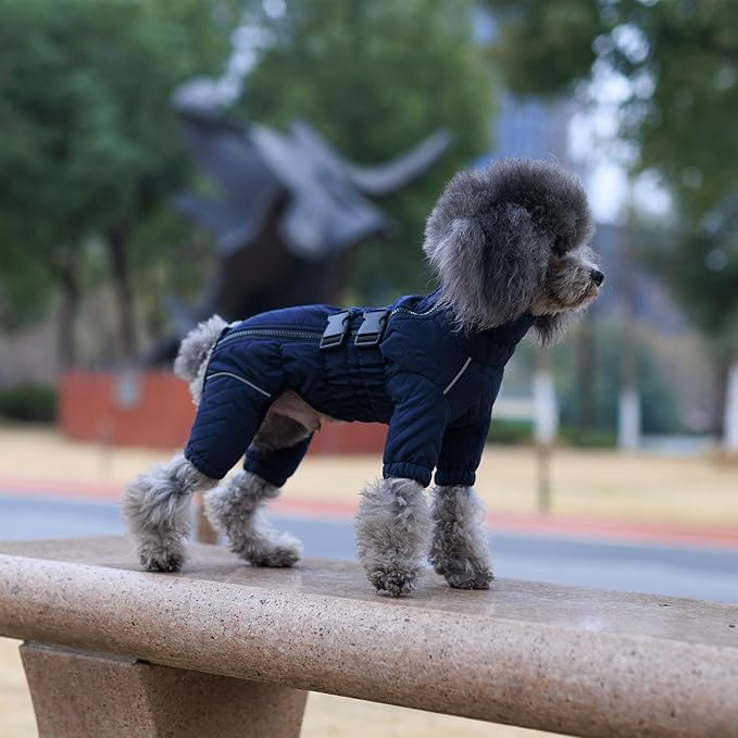 Lovelonglong Warm Dog Coat - Double Layers Vest, 4 Legs Covered Windproof Waterproof Reflective Outdoor Skating Costume for Small Medium Large Dogs, Navyblue S