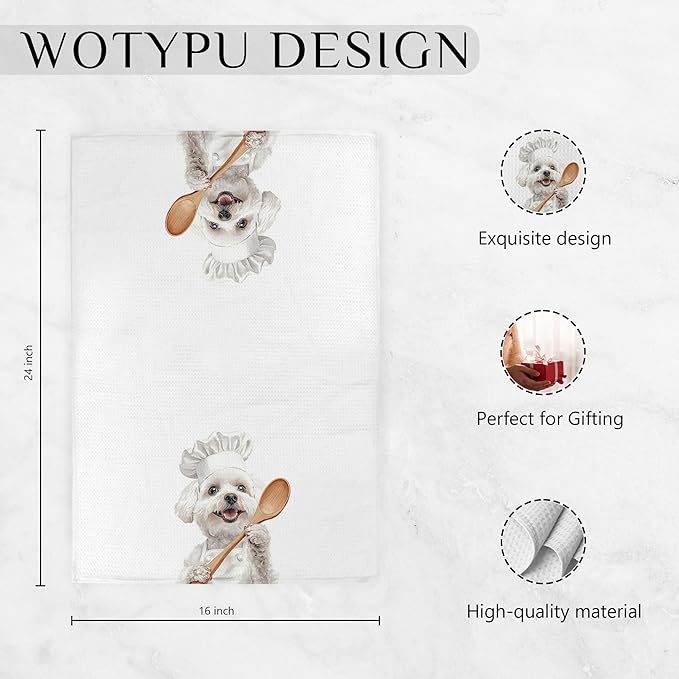 Bichon Frise Gifts Kitchen Towels, Gifts for Dog Lovers Dish Tea Towel, Bichon Frise Gift Decorative Hand Towels for Kitchen Bakery Decor, Dog Mom Dad Gifts, 16x24 Inch