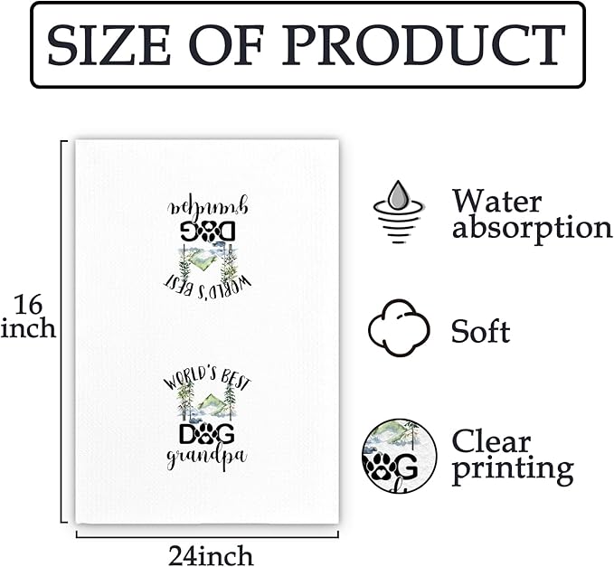 Dog Grandpa Gifts Kitchen Towels, Fathers Day DogGrandpa Gifts Dish Towels, DogLovers Gift Decorative Hand Towels for Bathroom Kitchen, Best Dog Grandpa Bathroom Kitchen Decor(16x24 Inch)