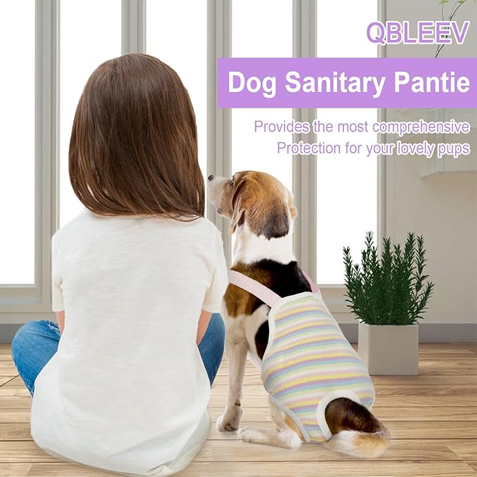 QBLEEV Dog Diapers Female Washable Sanitary Pantie with Adjustable Suspender, Reusable Doggie Diaper Puppy Diapers Male Cute Pet Period Panties for Dogs in Heat, Dog Underwear for French Bulldog XL