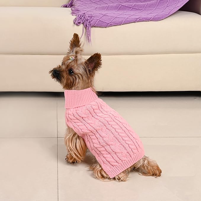 2 Pack Dog Sweaters for Small Dogs Winter Turtleneck Pullover Cable Knit Fleece Stretch Puppy Doggie Chihuahua Toy Poodle Yorkie Pomeranian Boy Girl Pet Clothes (S, Pink & Purple)