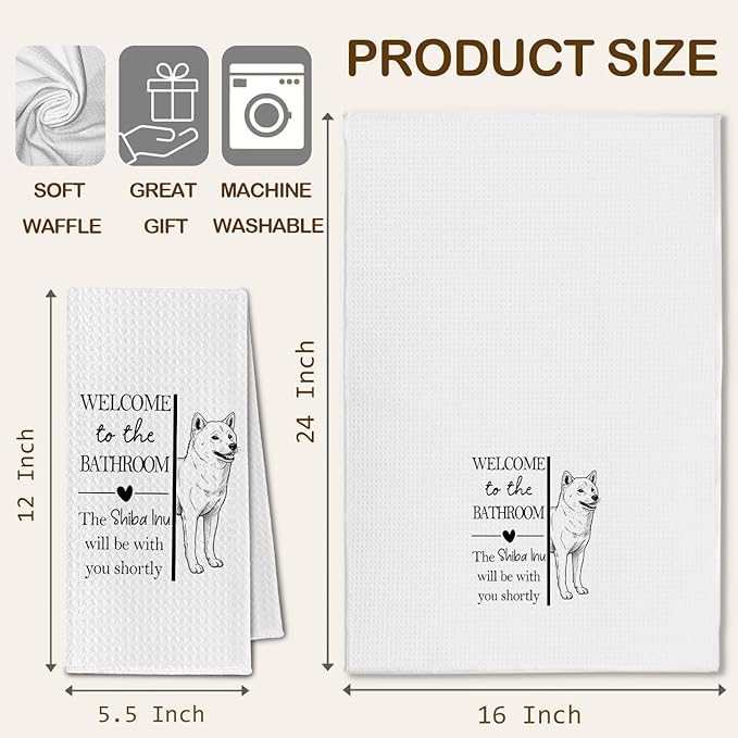 Shiba Inu Gifts Bathroom Hand Towels, Shiba Inu Dog Owner Lovers Gifts for Women, Funny Dog Decorative Hand Towel for Bathroom Kitchen Decor, 16x24 Inch