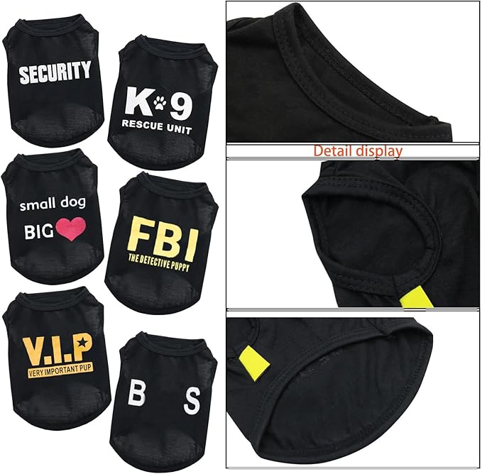6 Pieces Dog Boy Summer Shirt Dog Black Shirts Sleeveless Printed Pet Shirt Puppy T-Shirt Breathable Puppy Vest Clothes Pet Apparel for Small to Medium Dog Puppy Cat